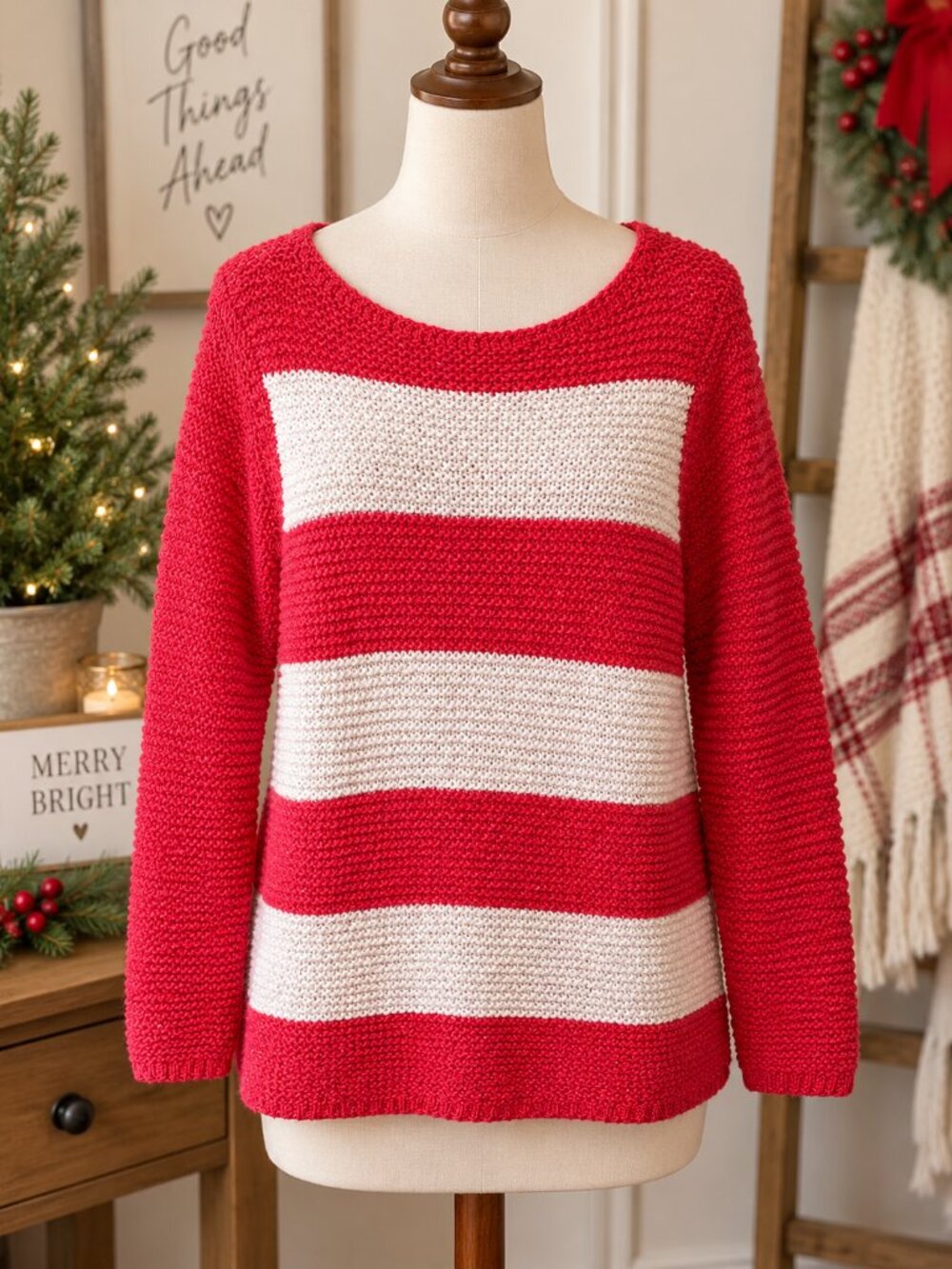 Chico’s Caliente Coral + Ivory Metallic Stripe Sweater | Size 1 | NWT